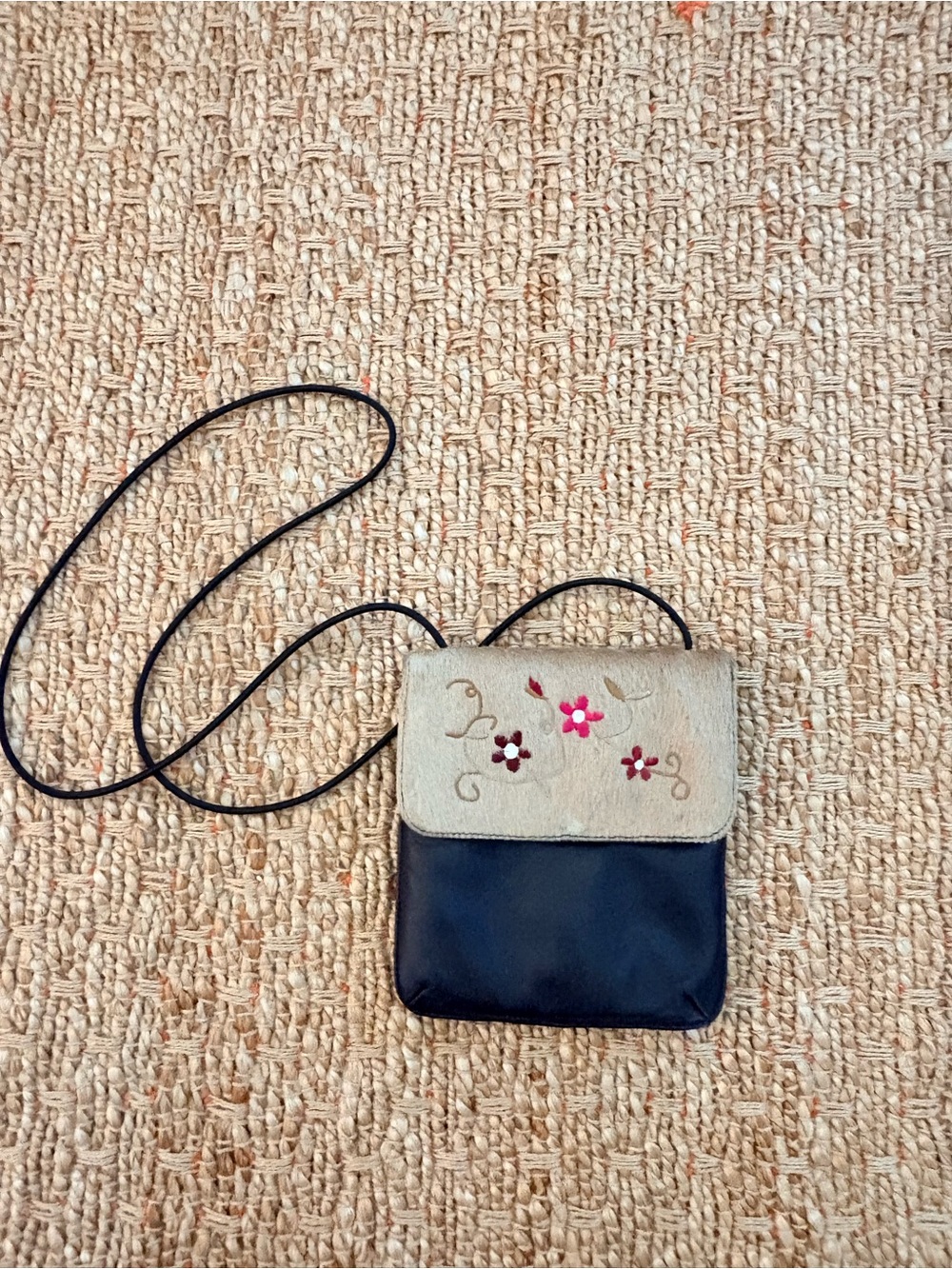 Wilsons Leather Black & Beige Floral Mini Crossbody